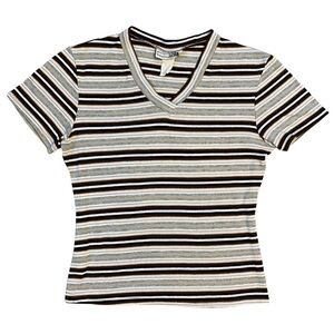 Vintage 90s Double Fault Striped V neck Top Size S/M